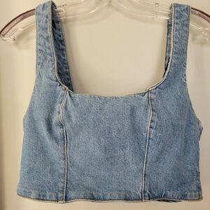 Zara Cotton Denim Square Neck Bustier with Back Zipper